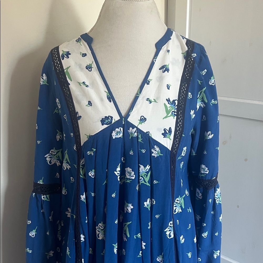 Matilda Jane Blue Floral Boho Festival Babydoll Dress | Lace Trim | Medium - Picture 3 of 10